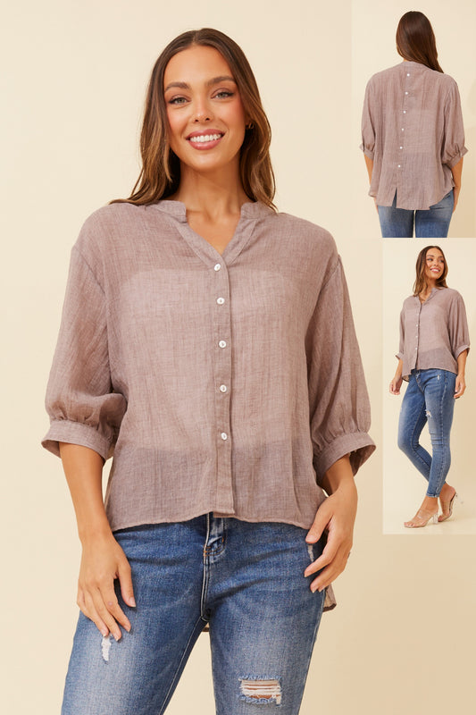 Rosa Shirt with Back Button Detail - Chocolate T511586