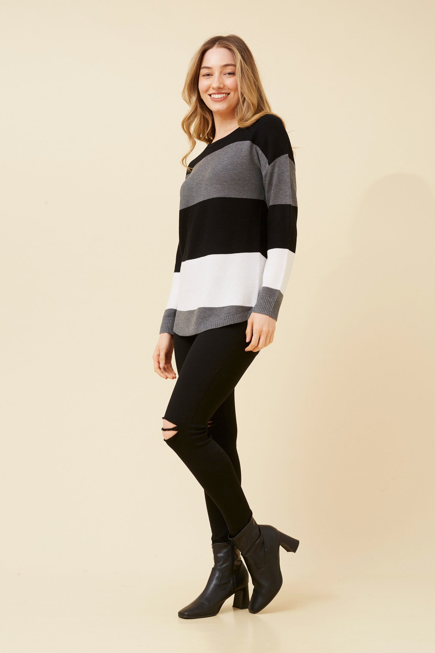 Olivia Colour Block Knit Jumper - GreyMarl  KP507819