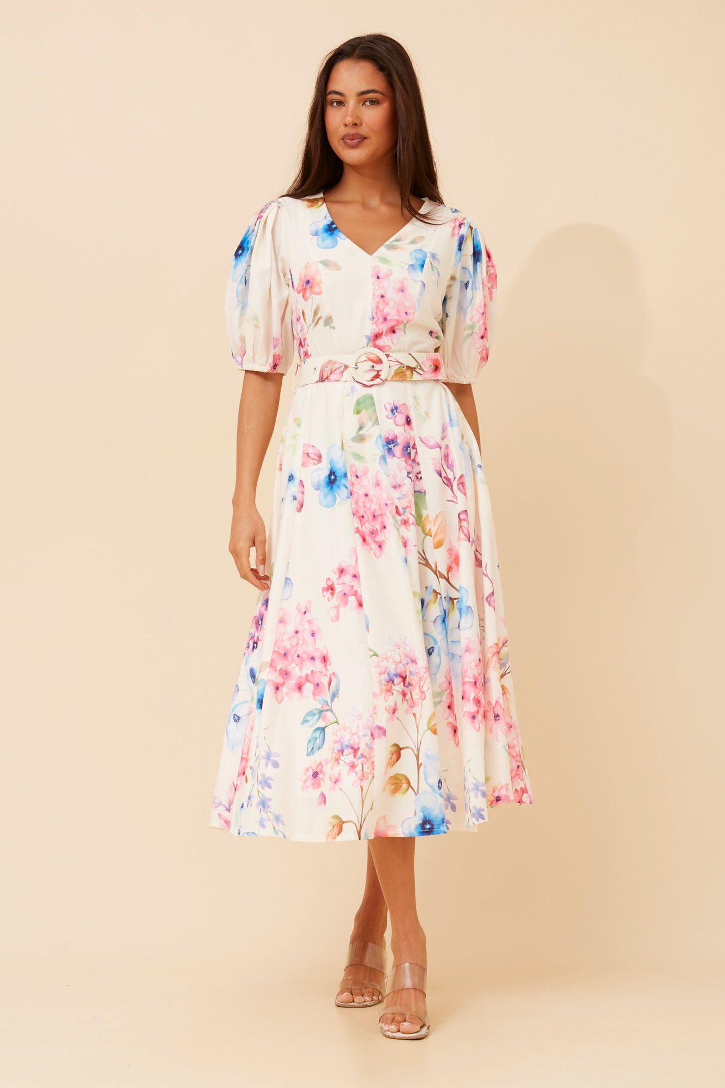 Estelle Floral Midi Dress with Belt D734535
