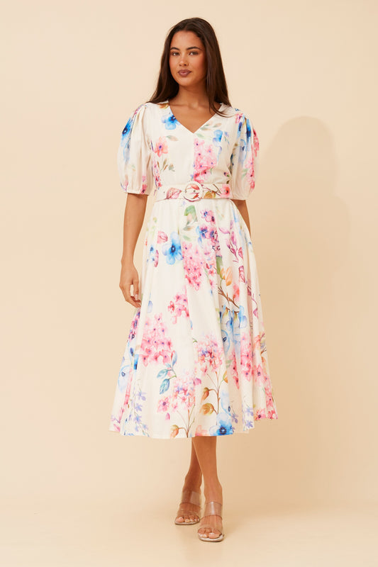 Estelle Floral Midi Dress with Belt D734535