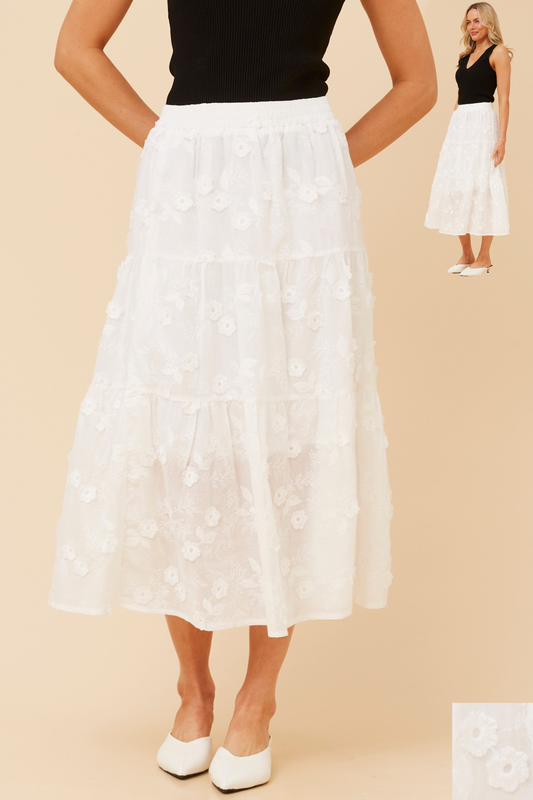 Jessa Floral Embroidered Skirt S737055 White