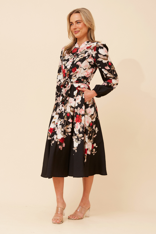 Estelle Floral Party Dress D735808 Black