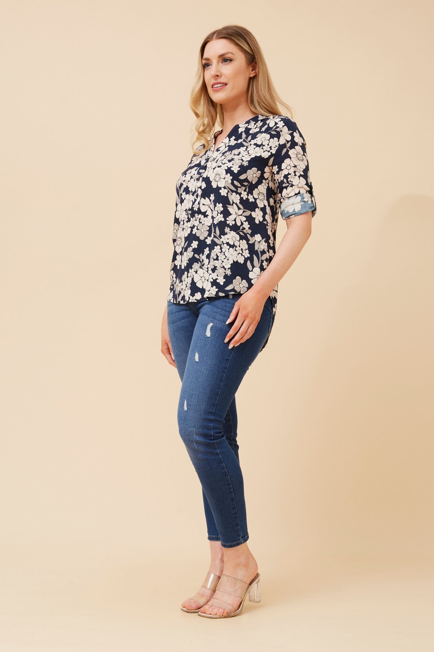 Nadia Floral Printed Top T735164 Navy