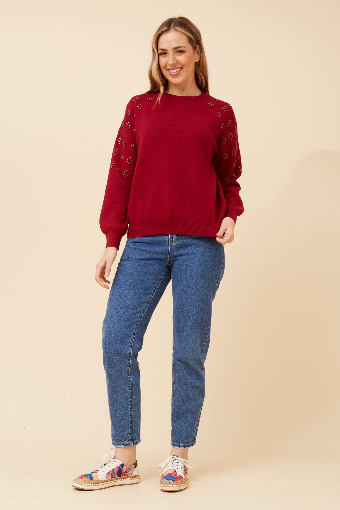 Lucie Studs Detail Knit KP735670 Rich Red