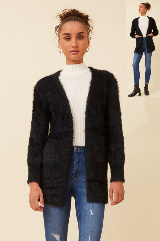 Davie Long Sleeves Eyelash Knit Cardigan KC522871 - Black