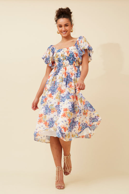 Piper Floral MIDI Dress D520394 Blue