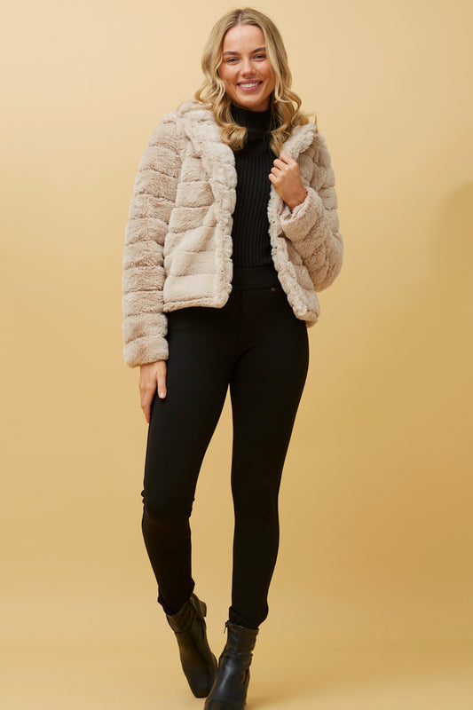 Ava Faux Fur Jacket J511031 Beige