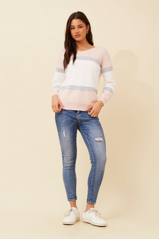 Zuri Block Stripe Knit KP522927 Pink
