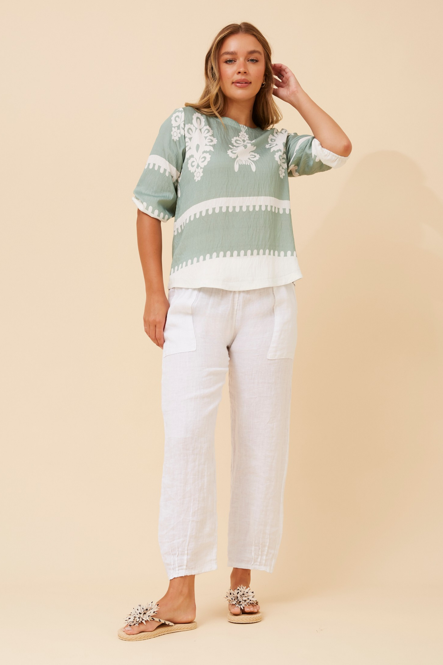 Amara Boho Print Blouse T523165 Sage