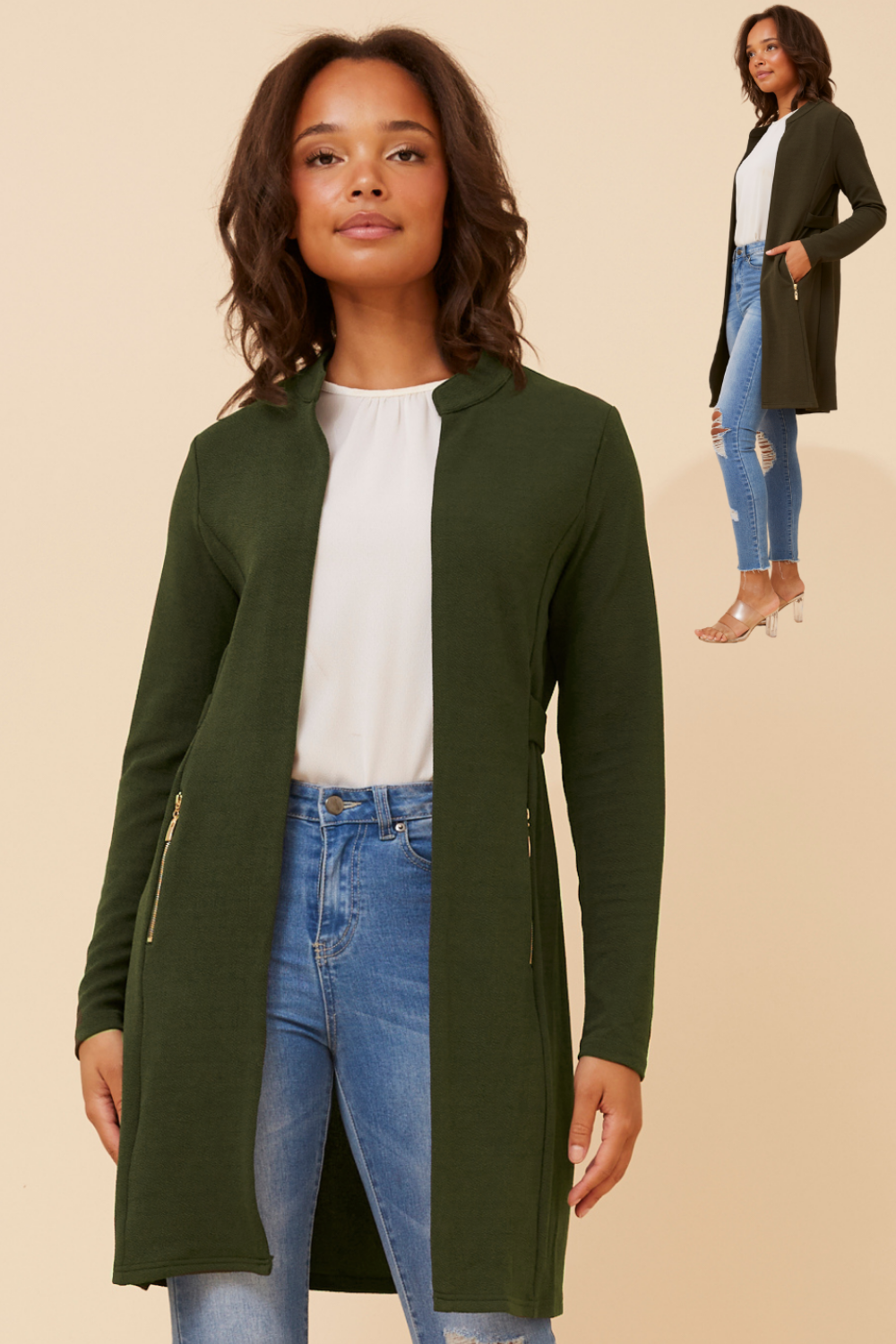 Elena Black Cardigan- Khaki C512655