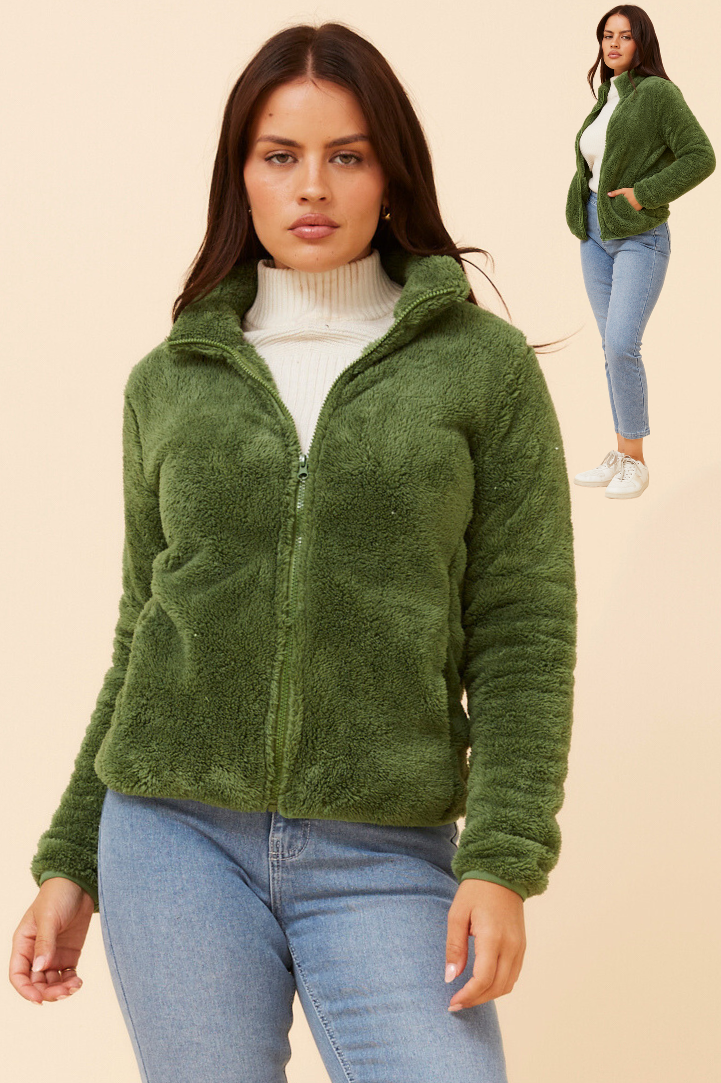 Front FAUX FUR Jacket- Artichoke J508971