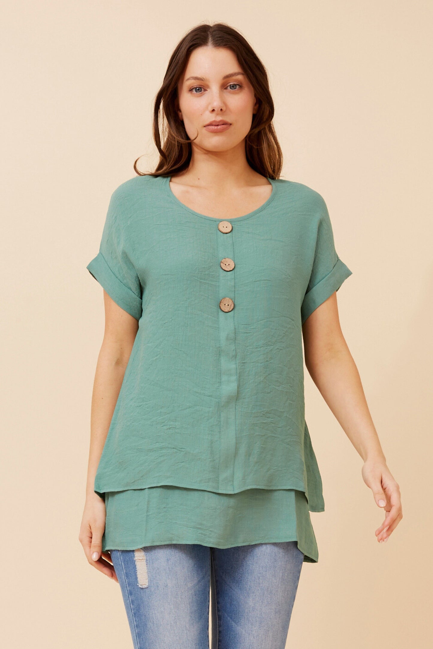 Soraya Double Layer Top T523077 Green Ash