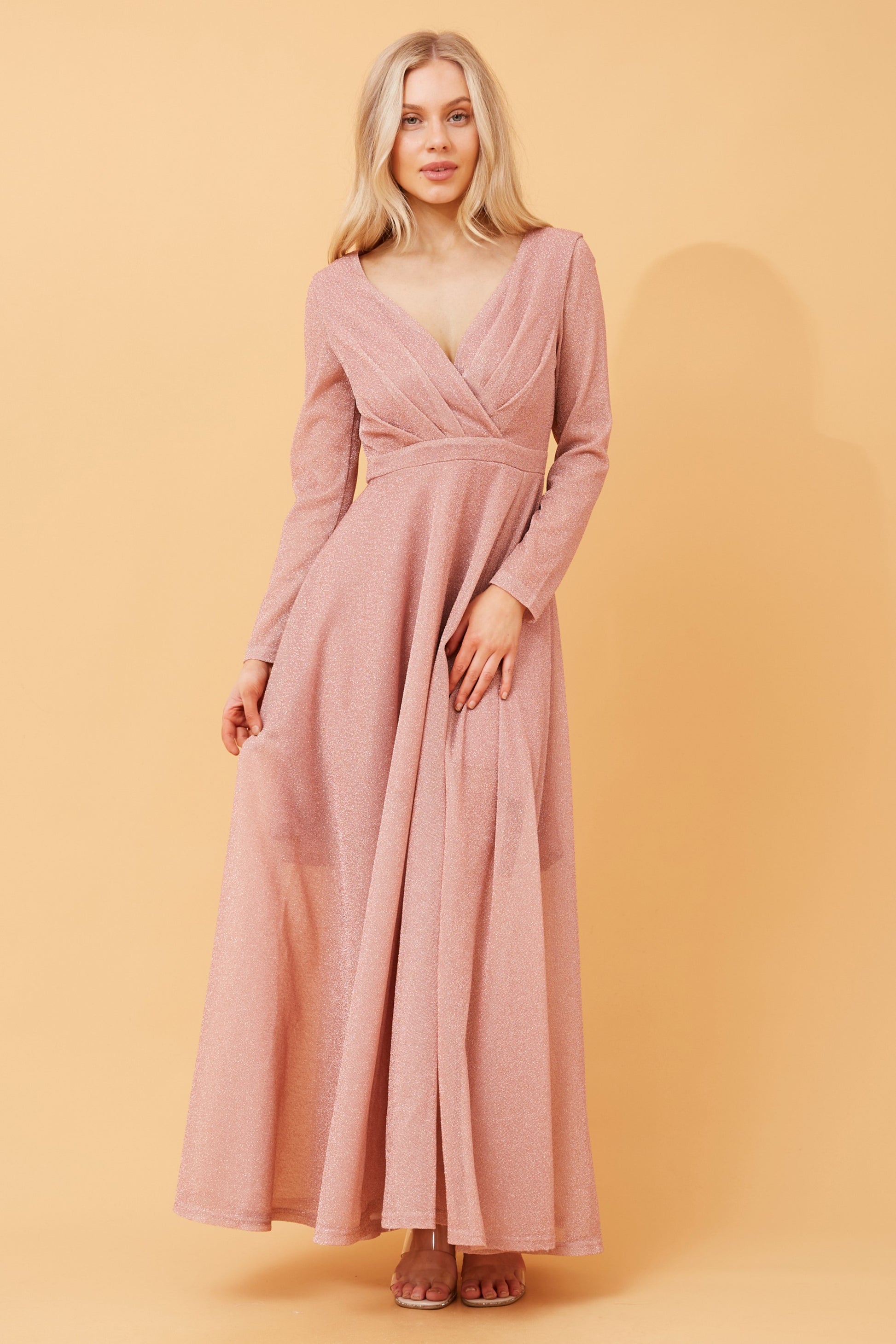 Ally Glitter Party Long Sleeve Dress - Blush D516344 Emmi Fashion Ally Glitter Party Long Sleeve Dress - Blush D516344 Emmi Fashion