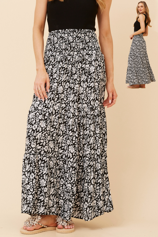 Samantha Floral Maxi Skirt - S525061 Black&White
