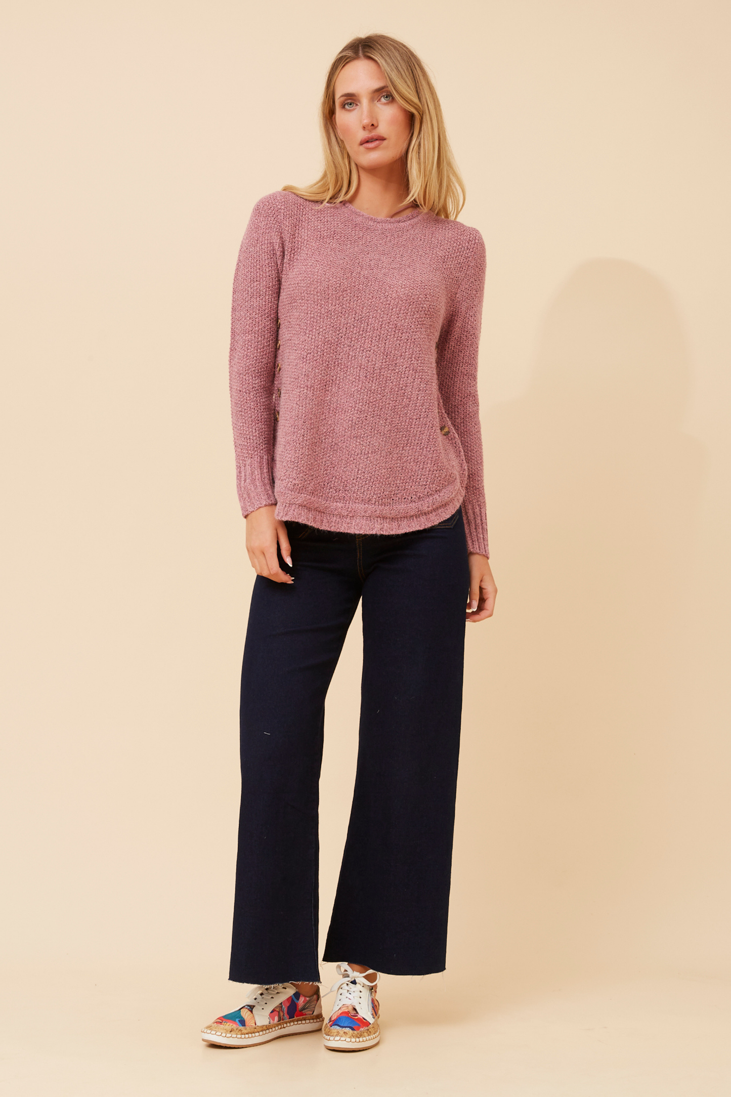 Jerry Button Detail Knit KP508431 Dusty Pink