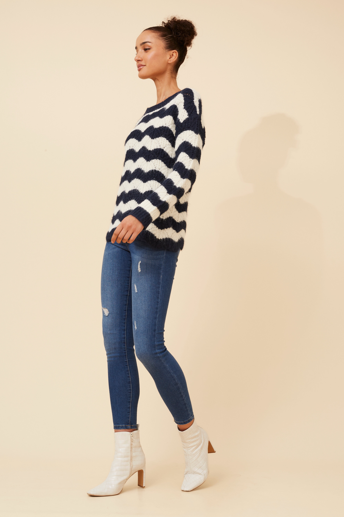 Orri Stripe Print Knit KP736720 Navy/Cream