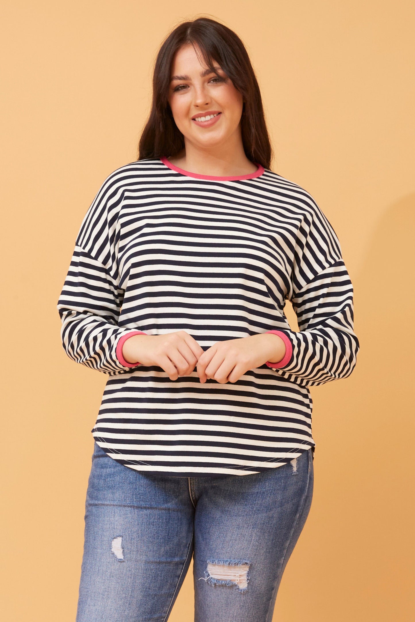 Amia Striped Top T519634 Navy