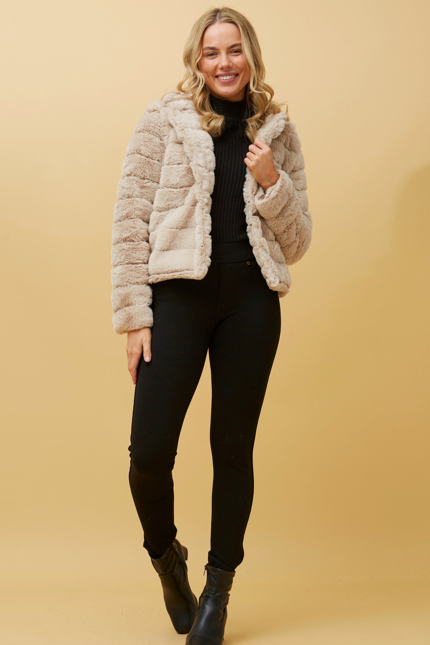 Ava Faux Fur Jacket J511031 Beige