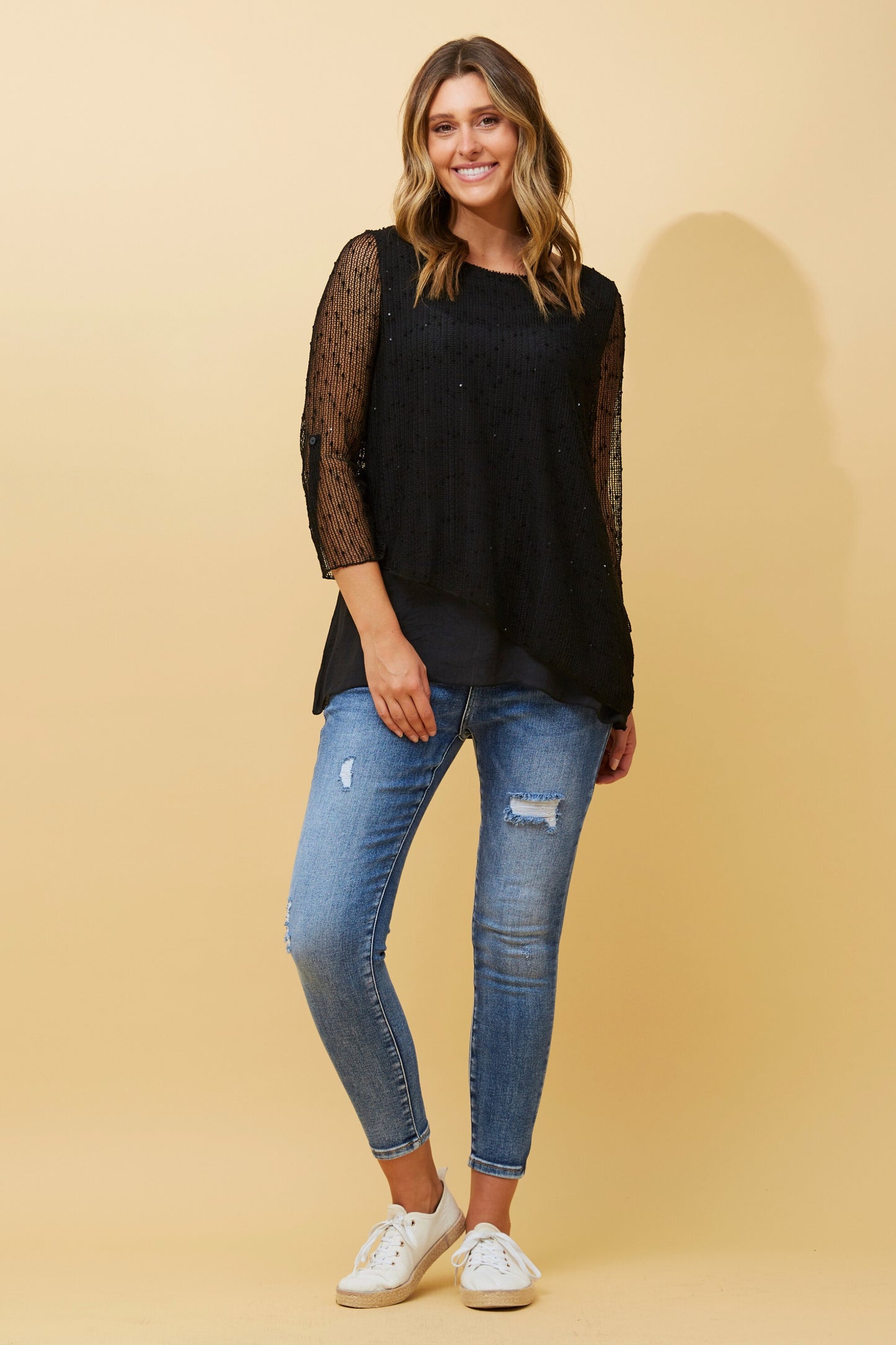 Tessa Double Layered Blouse Black - T166089