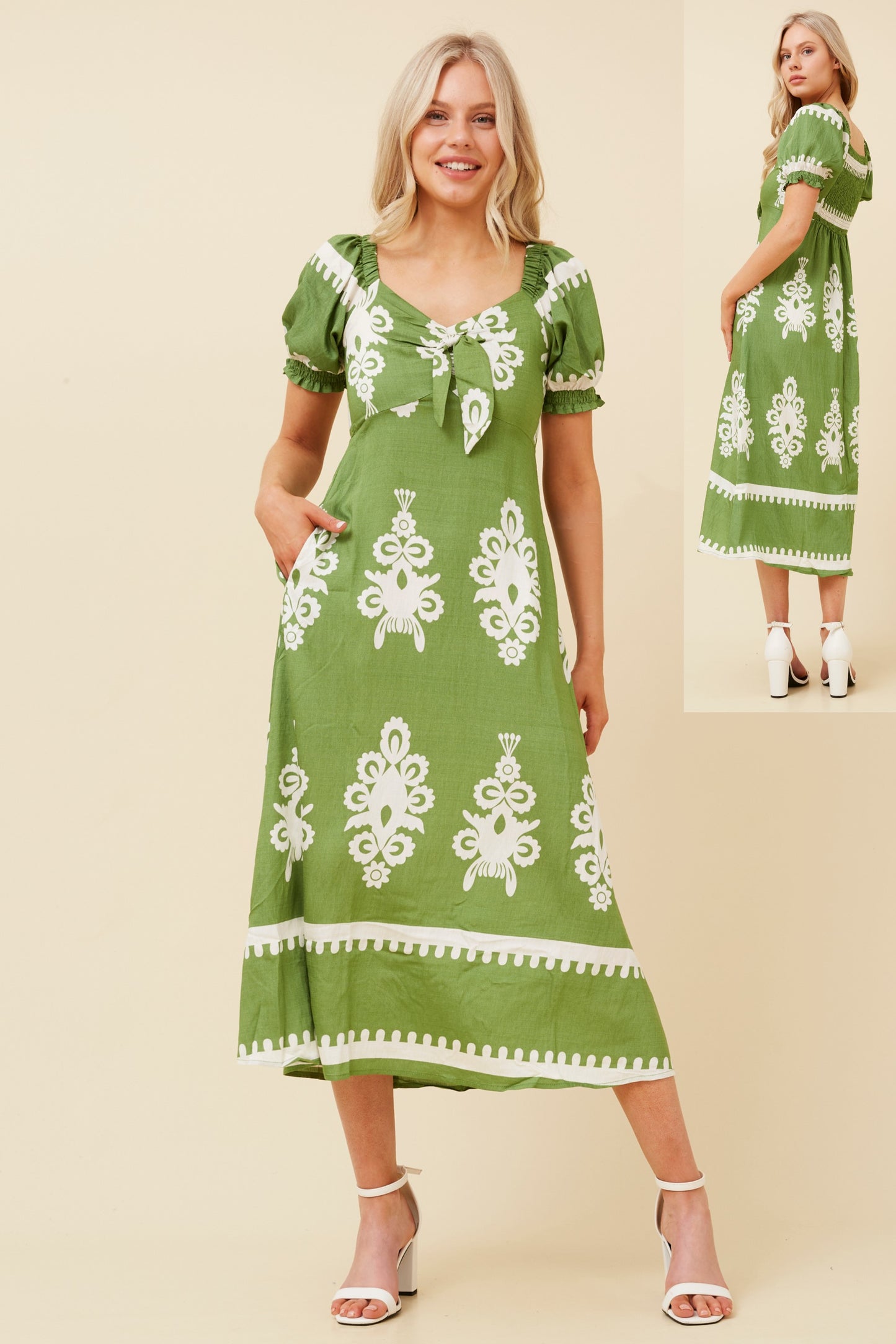 Anne Front Bow Dress - Green D521459