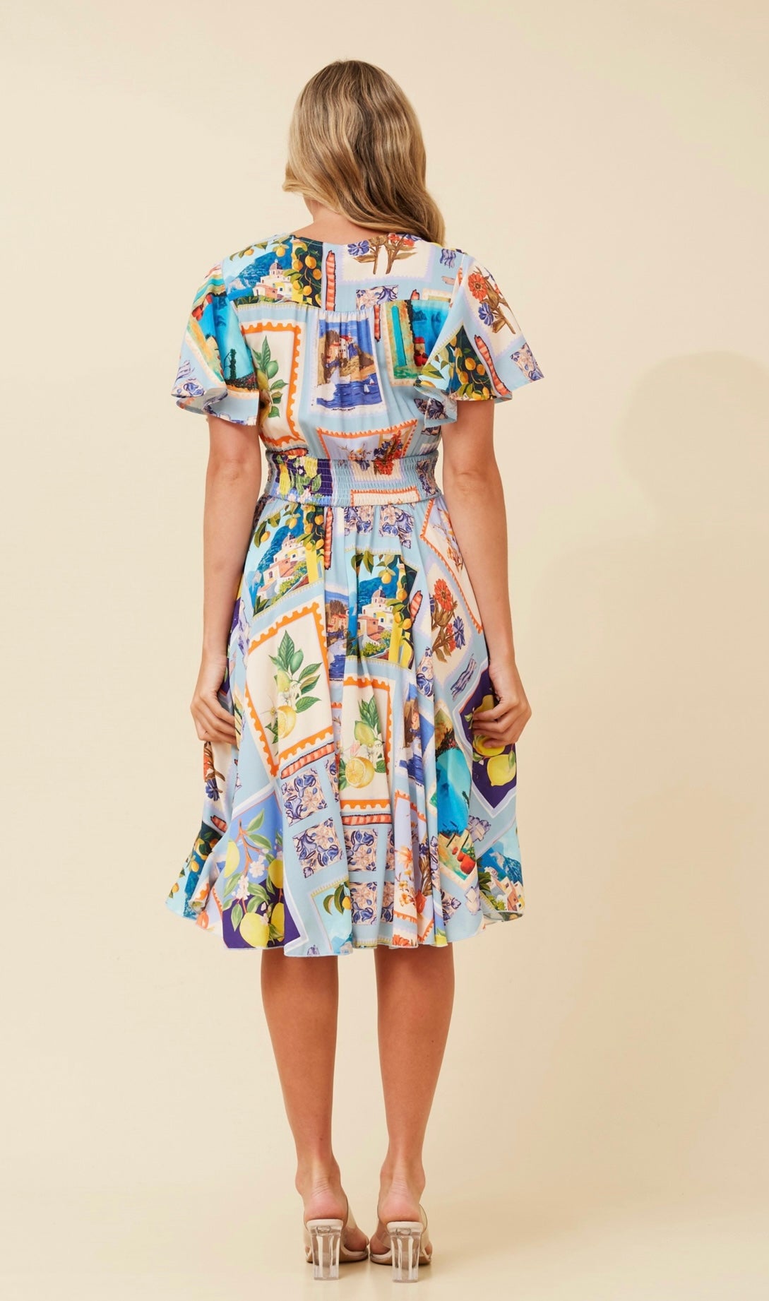 Iviana Postcard Print Midi Dress - Multi Blue D522737