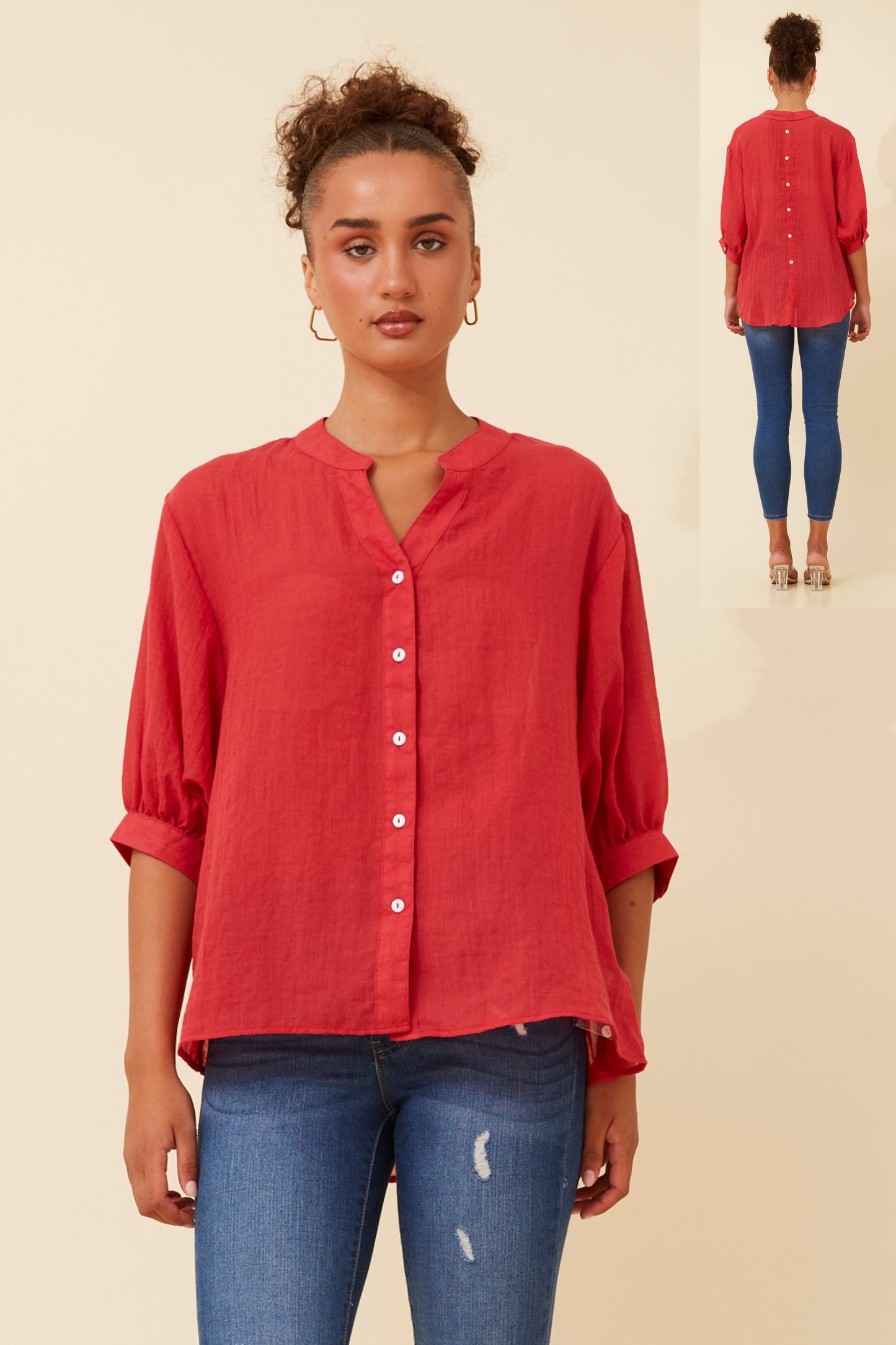 Rosa Shirt with Back Button Detail - Red T511586