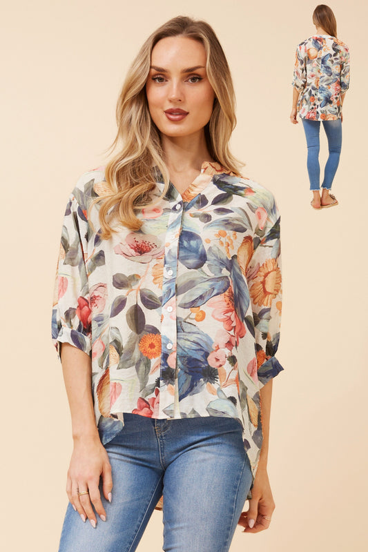 Rosa Floral Print Shirt- T180019 Blue