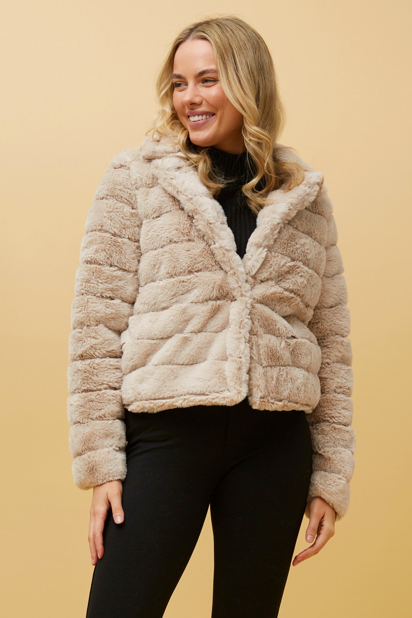 Ava Faux Fur Jacket J511031 Beige