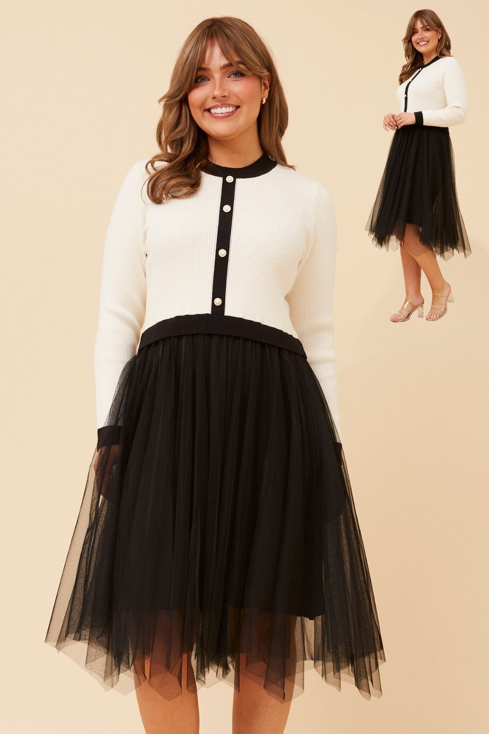 Ovi Knit Dress with Tulle Skirt KD175609