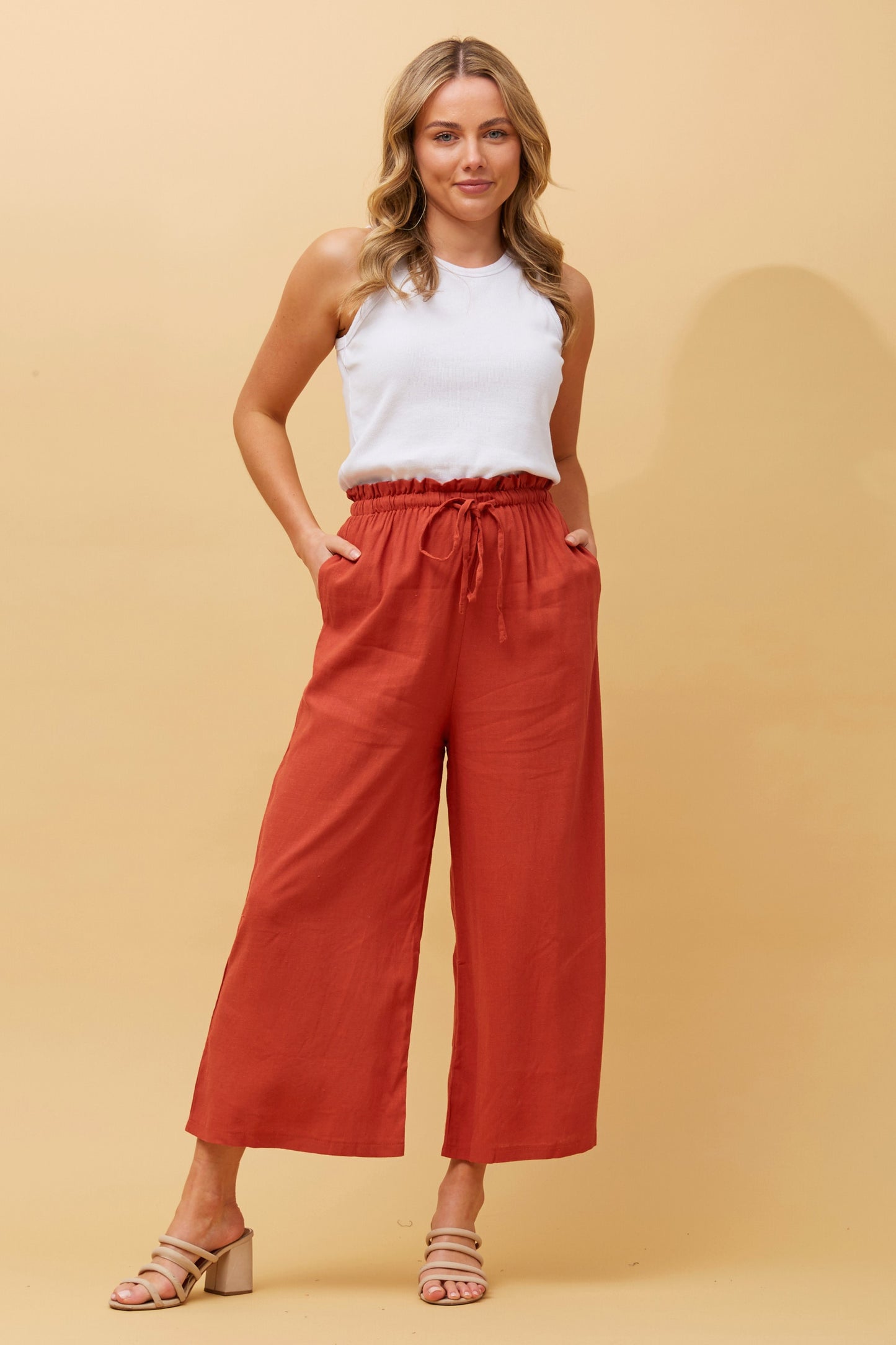 Alexa Linen Pants - Rust P509224