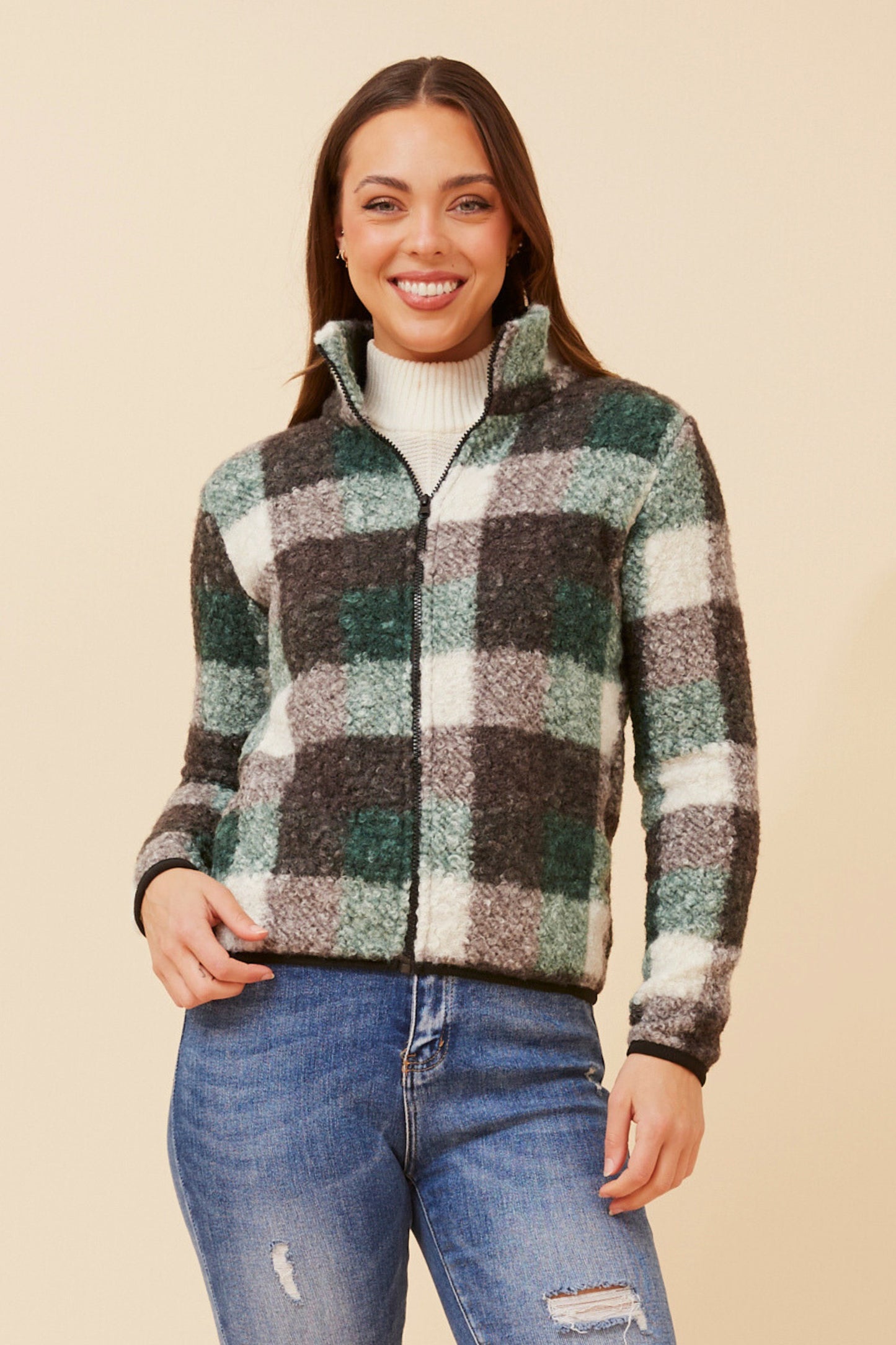 Geometric Print Teddy Jacket J519246