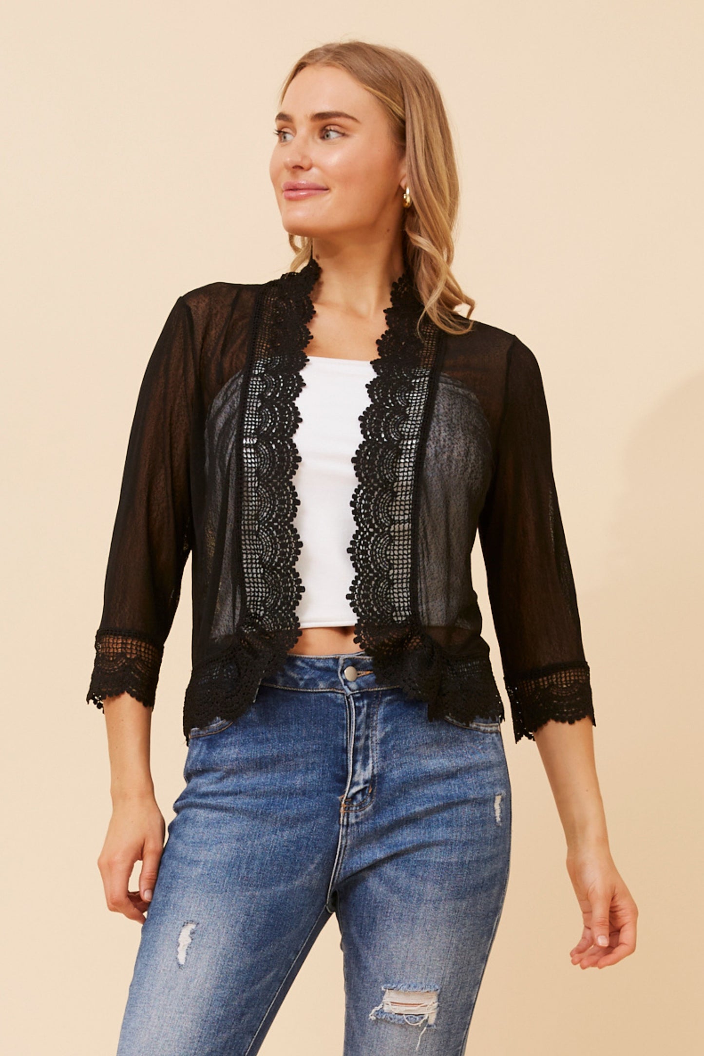 Ehna Mesh Short Cardigan C525235 Black