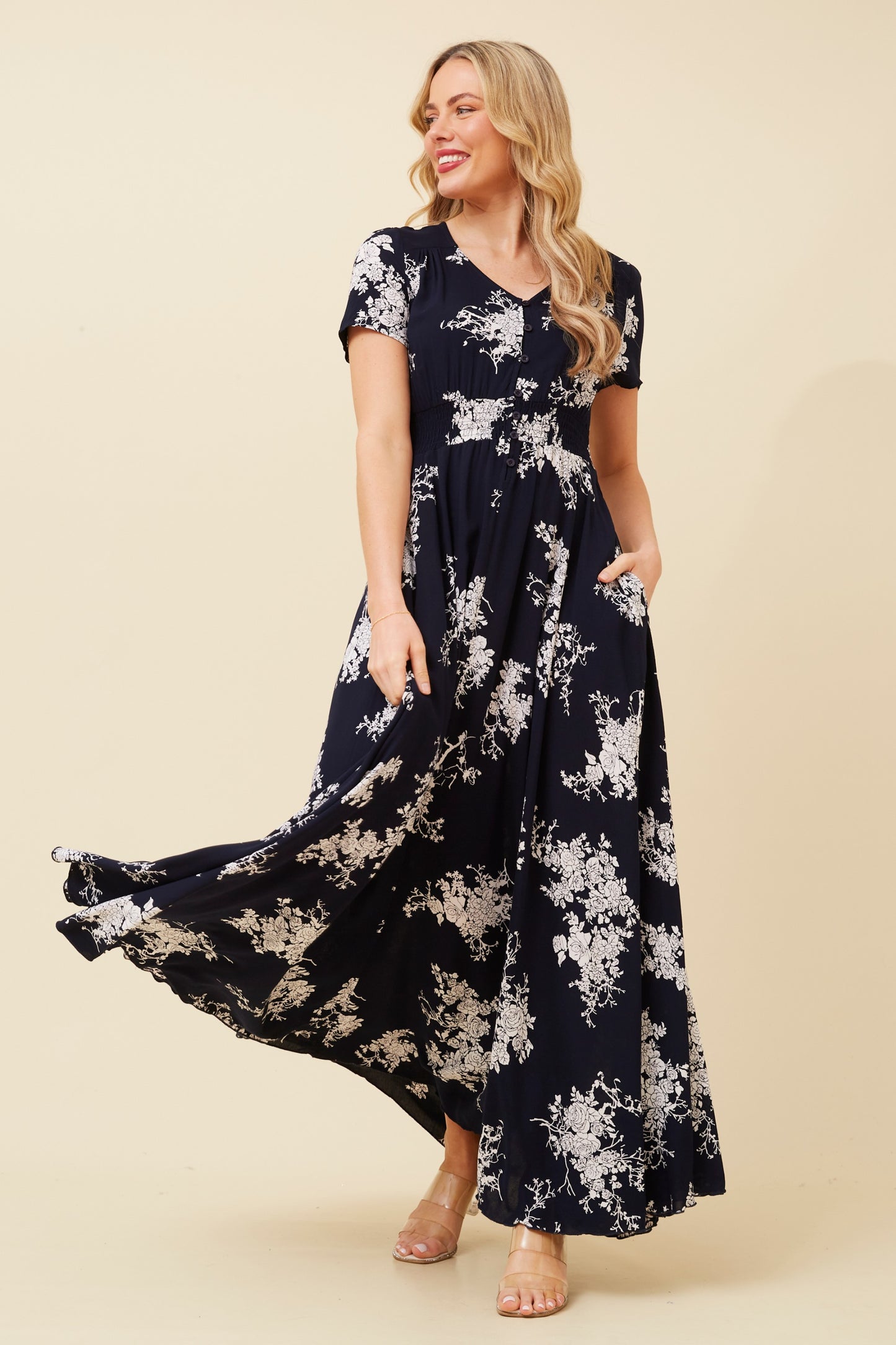 Hazel Floral Print Maxi Dress D510080 Multi Navy