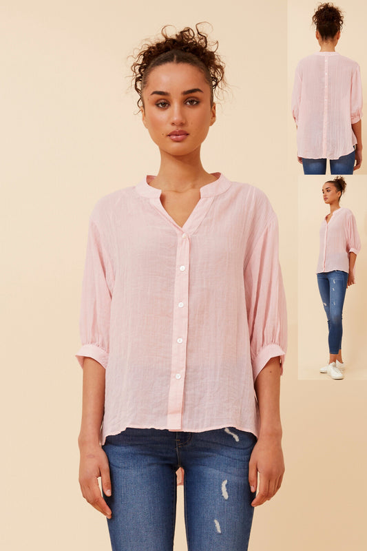 Rosa Shirt with Back Button Detail - Pale Pink T511586