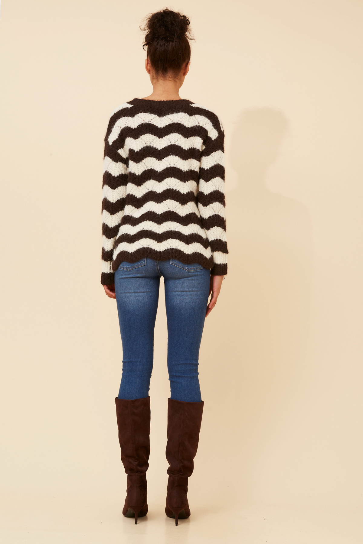 Orri Stripe Print Knit KP736720 Chocolate/Cream