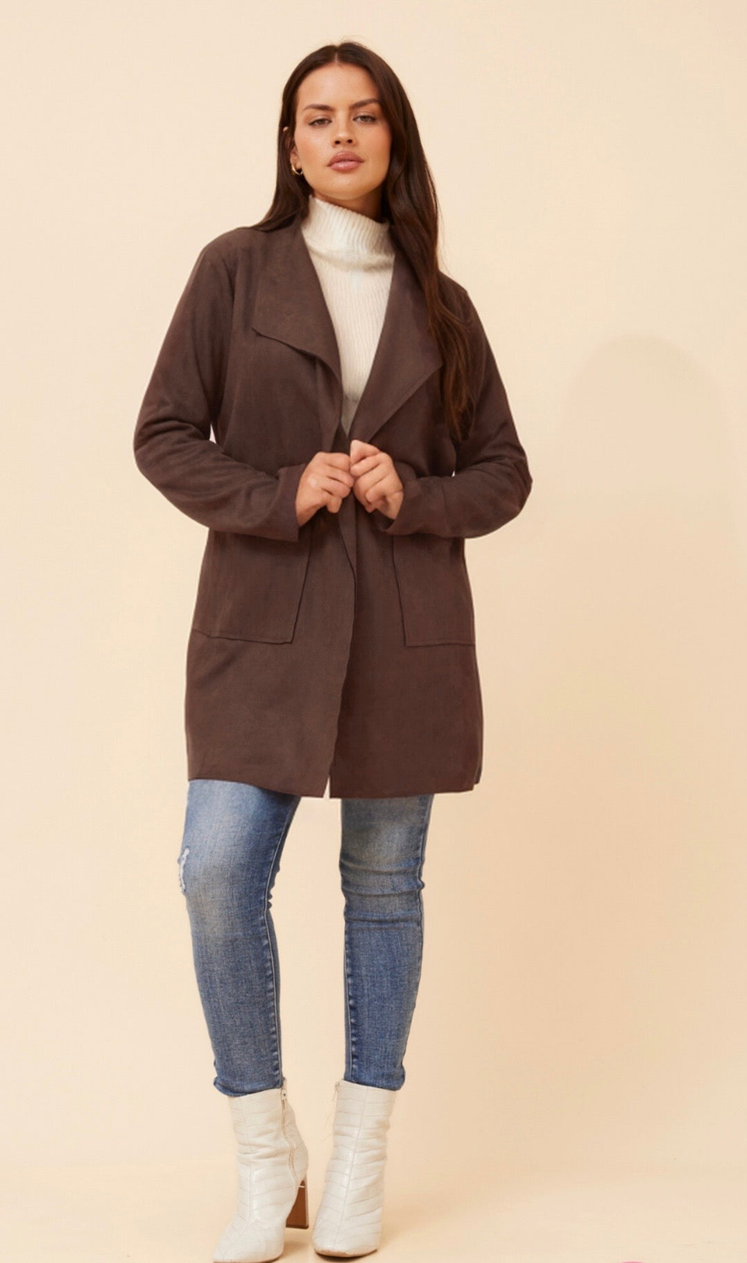 Hilton Faux Suede Coat Chocolate- CO512377
