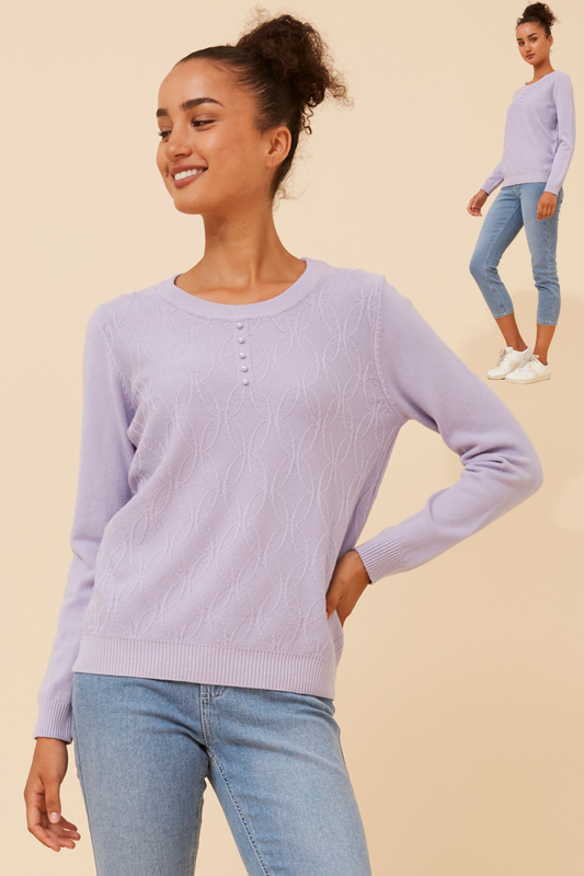 Mielle Front Pearl Detail Knit KP733651 Lilac