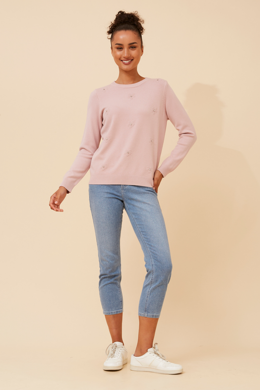 Angie Floral Embellished Knit -Pink KP519089