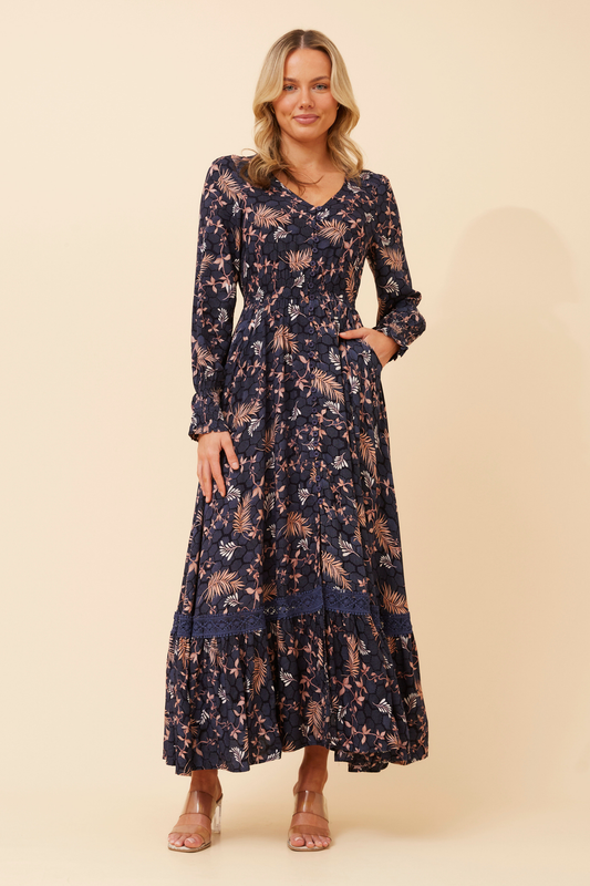 Jensen Floral Print Maxi Dress D526355 Navy