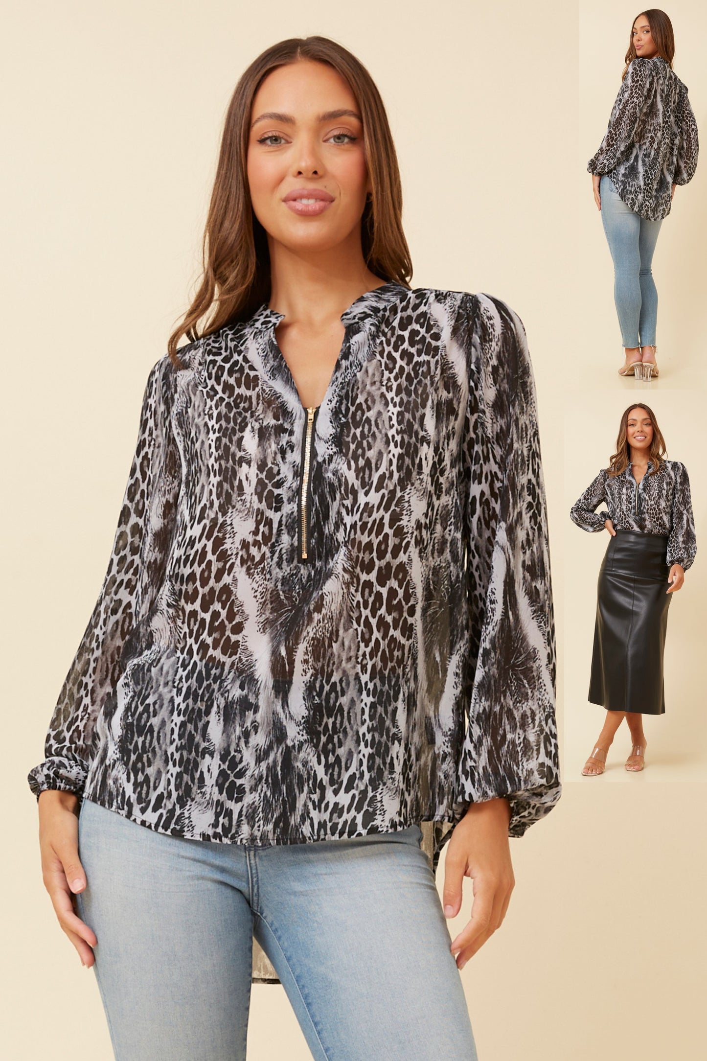 Freda Animal Print Blouse T522370 Multi Black