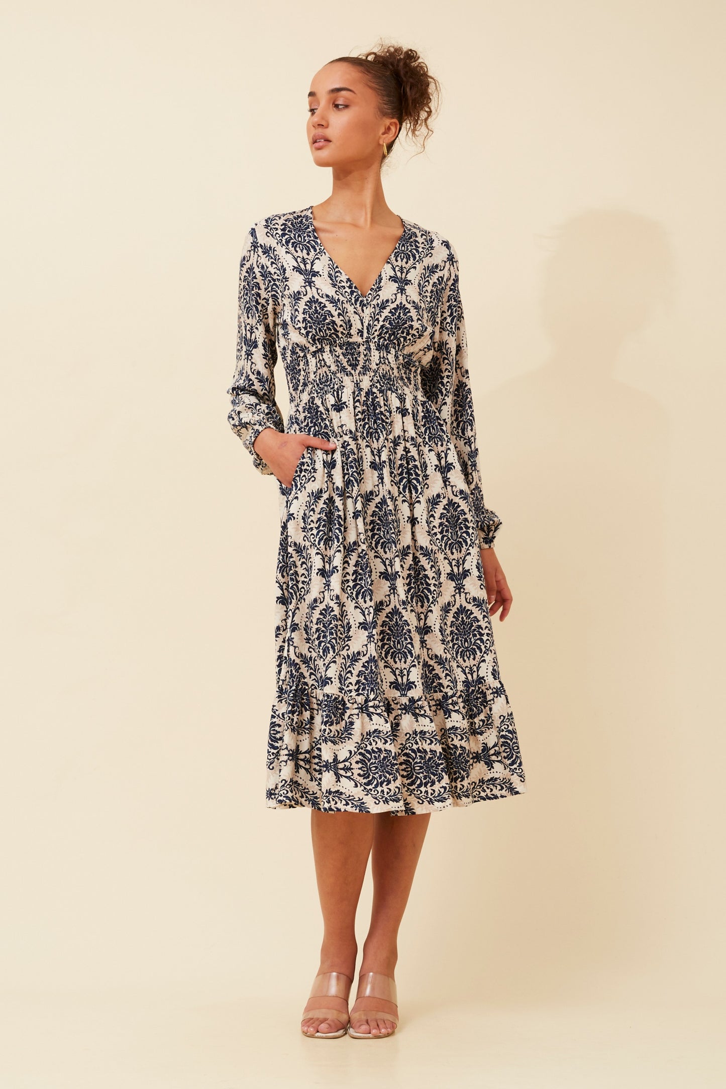 Sirena Floral Midi Boho Dress D734186 Navy