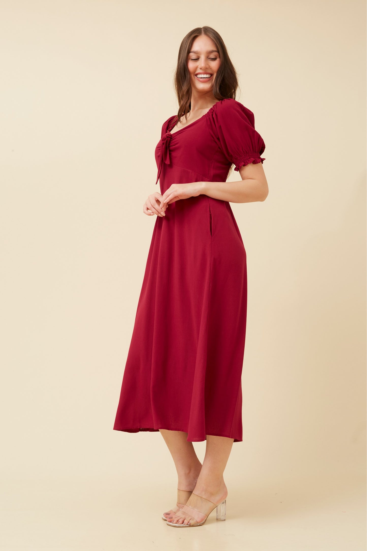 Anne Front Bow Dress - Burgundy D512961
