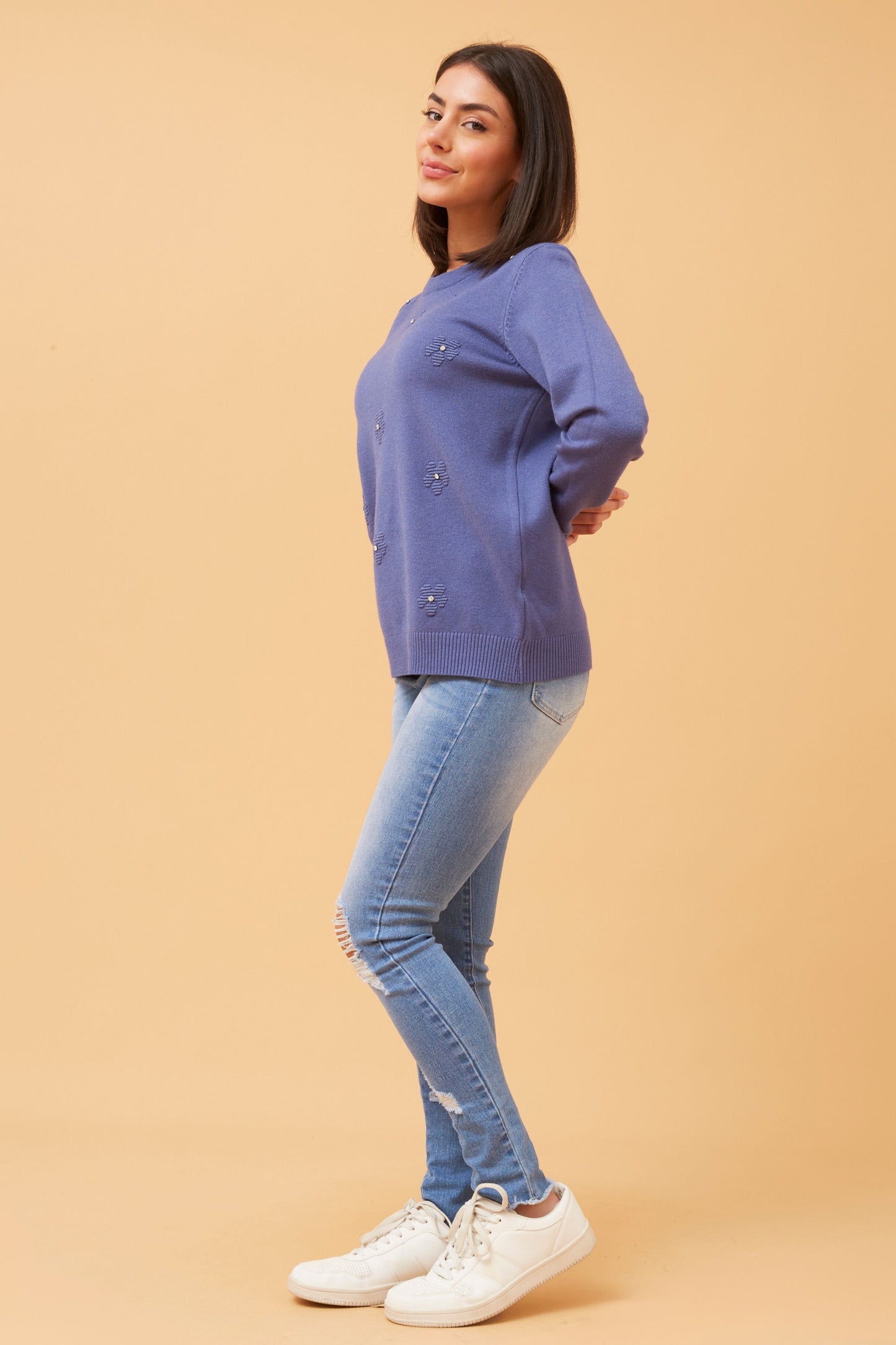 Angie Floral Embellished Knit Indigo KP519089