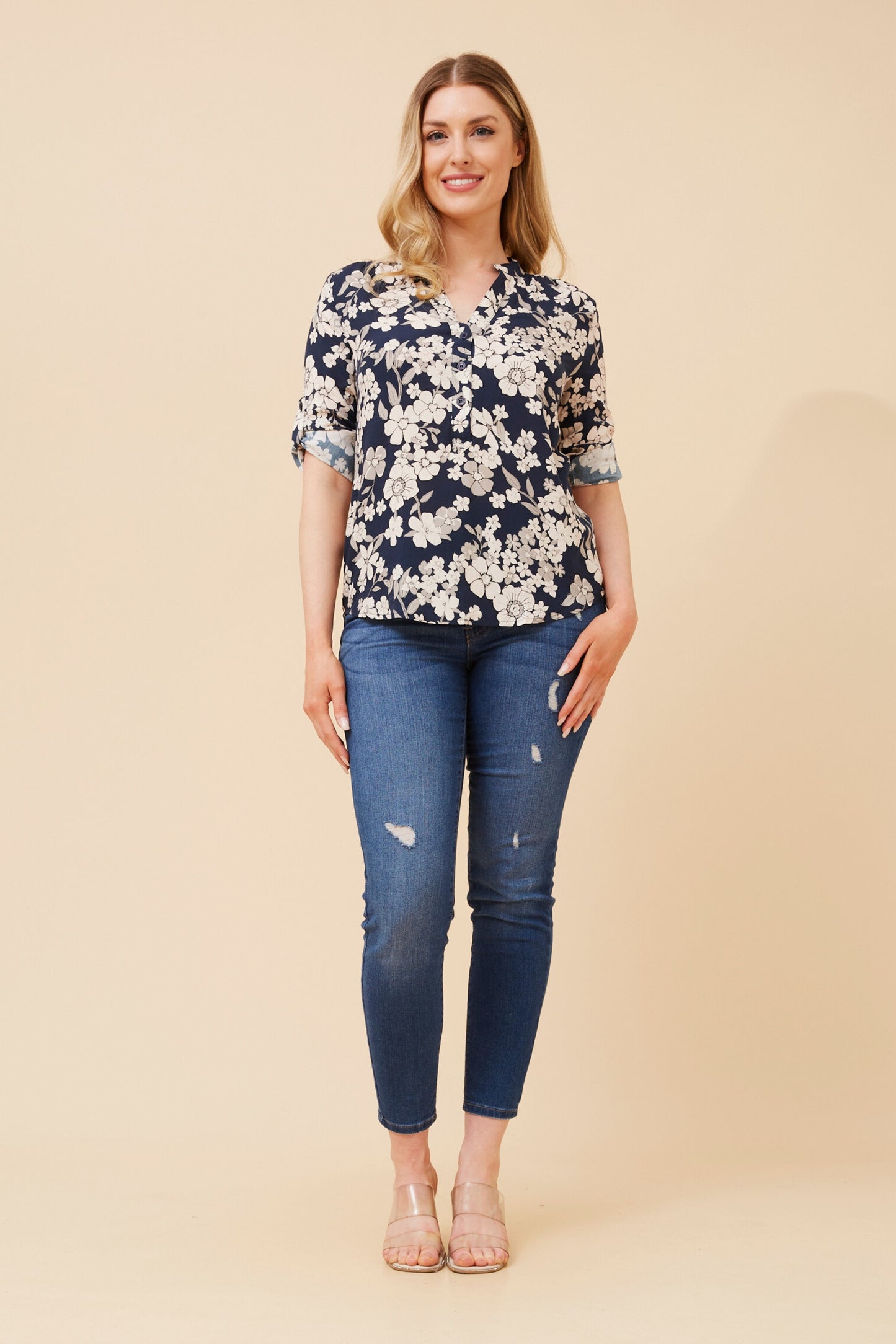Nadia Floral Printed Top T735164 Navy