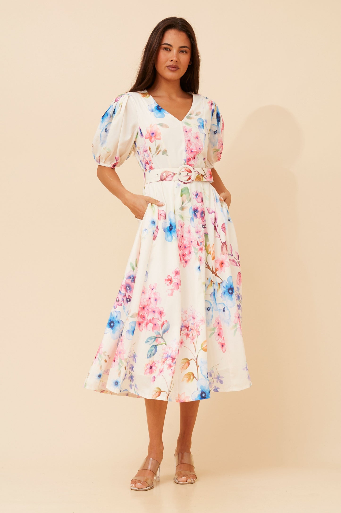 Estelle Floral Midi Dress with Belt D734535