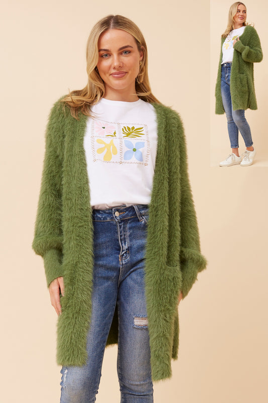 Davie Long Sleeves Eyelash Knit Cardigan KC522871 - Olive