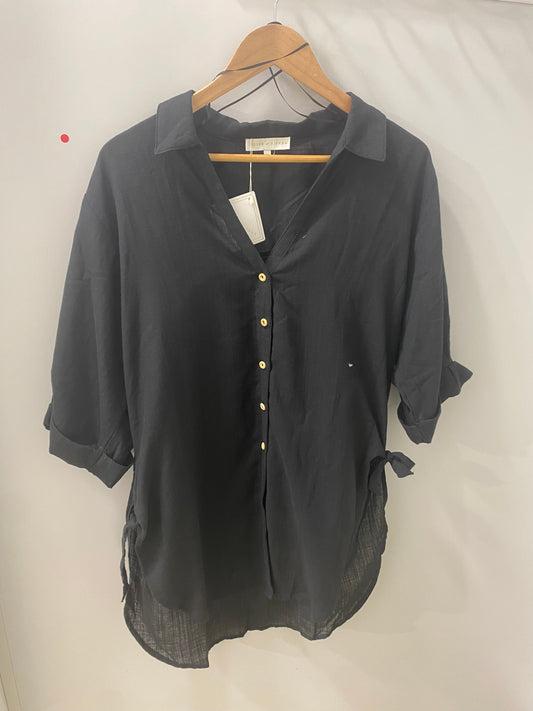 Becky Shirt with Side Tie Details Black