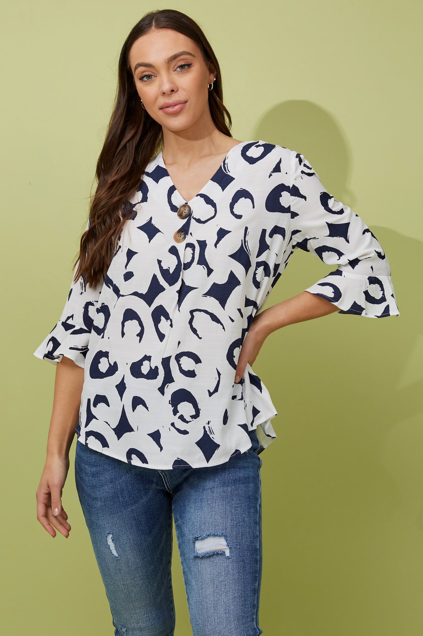 Jovie Leaf Print Top T513025