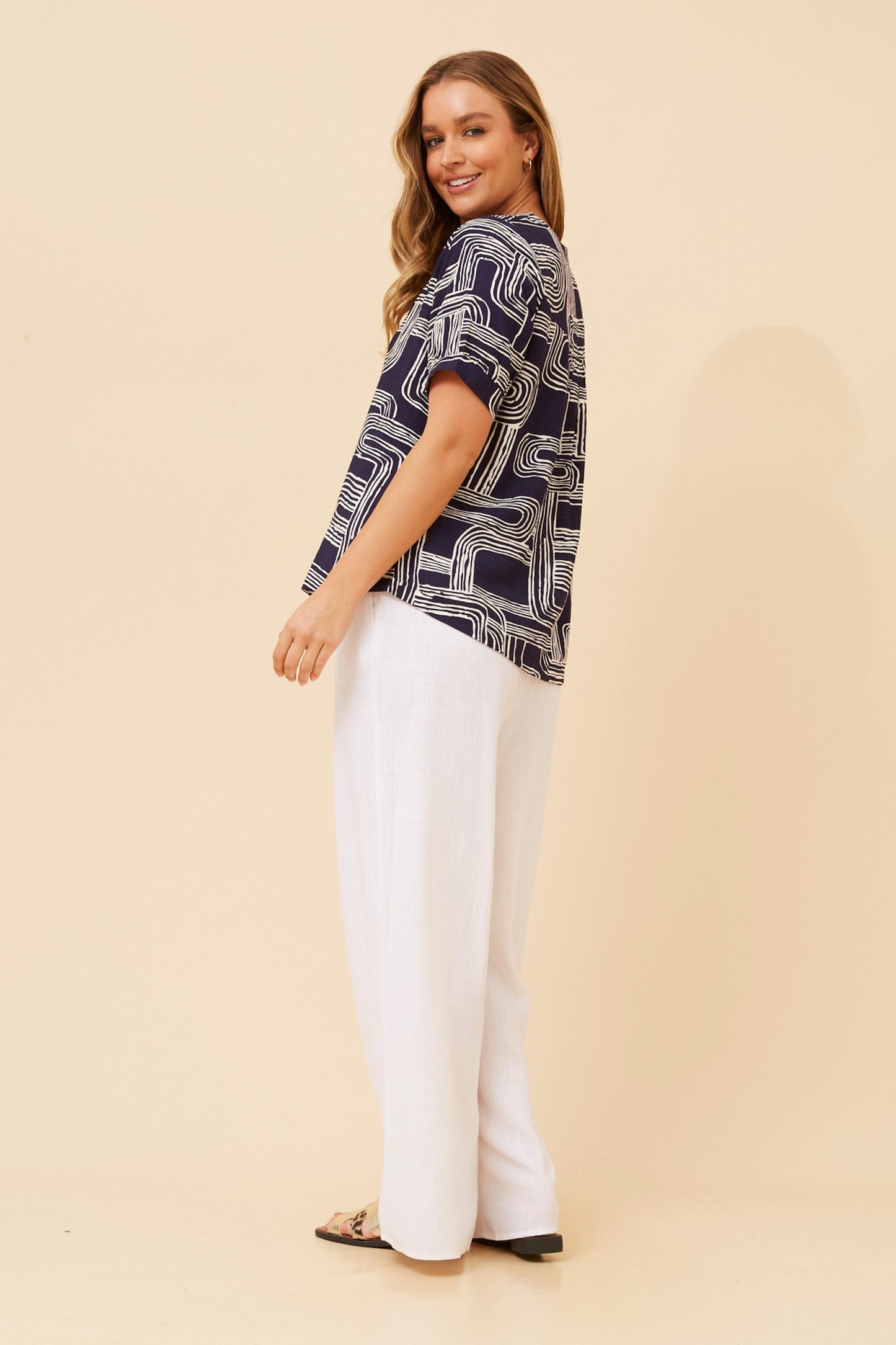 Carolyn Abstract Printed Top T525887 Navy