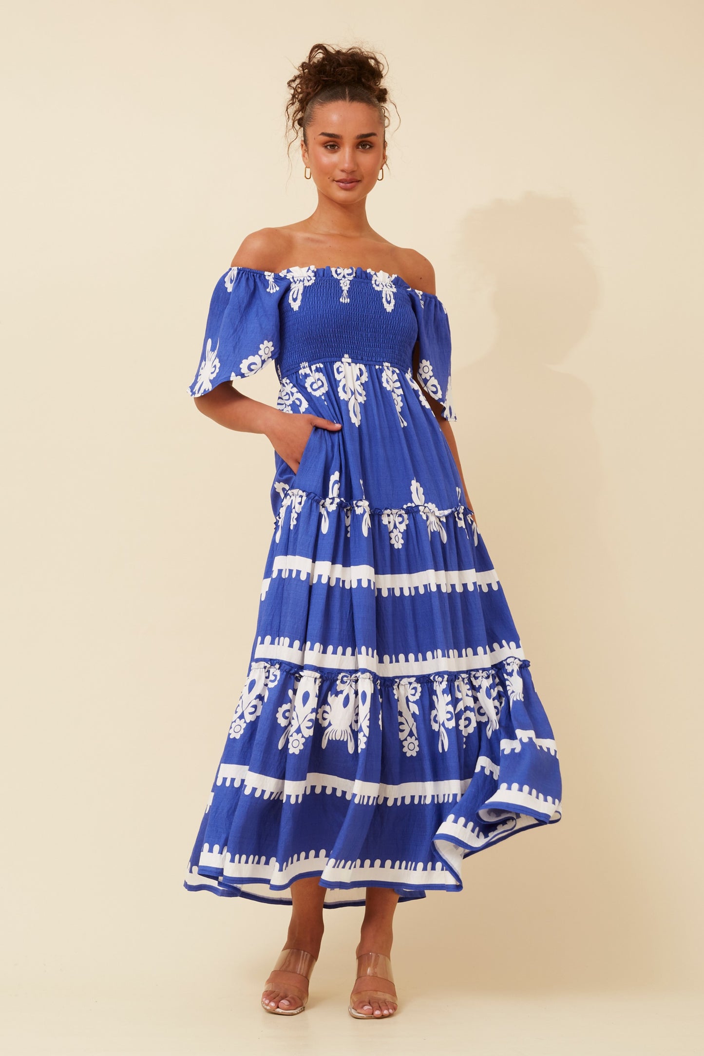 Myra Boho Print Maxi Dress D522257 Cobalt Blue